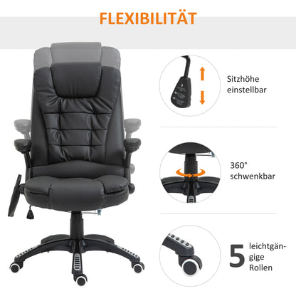 Massage Bureaustoel – Massage Stoel – Bureaustoel Met Massage – Gaming Stoel – Draaibare Bureaustoel – Zwart – 6-Punts Trilmassage – Verwarmingsfunctie