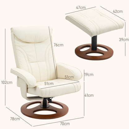 Fauteuil – Relaxstoel – Schommelstoel – Zithoekstoel – Lounge Fauteuil – Verstelbare Rugleuning Tot 135° – Synthetische Bekleding Met Houten Onderstel – Wit