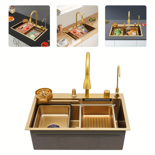 Sink 68cm- Golden, Stainless Steel Golden Rectangular Sink for Kitchens, Restaurants, Cafes, Bars, Hotels