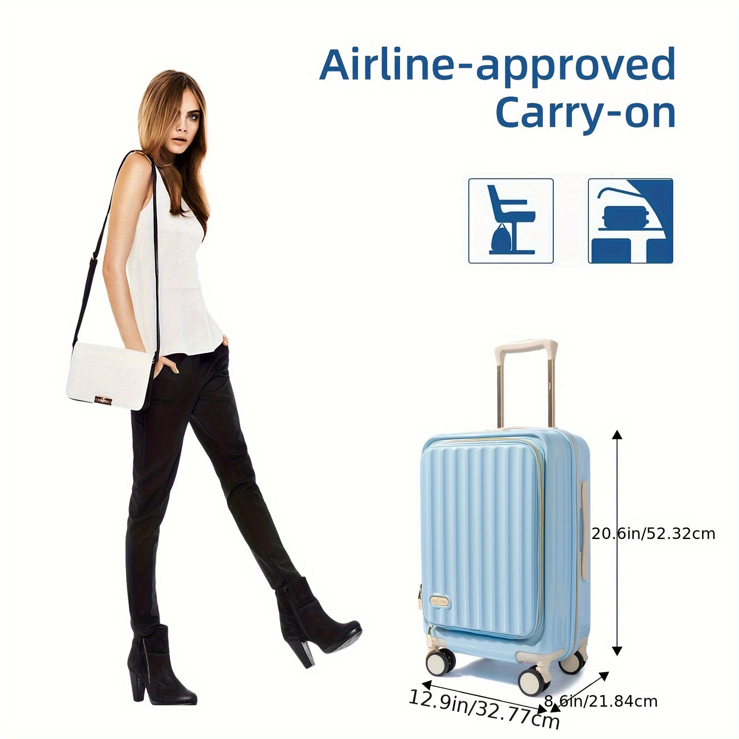 Handbagagekoffer – Cabin Koffer – Trolley – Reiskoffer – Spinner Koffer – 20 Inch Creamy White – Uitbreidbaar met 25% Extra Ruimte – Hard PC Schild & Stil 360° Spinnerwielen