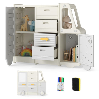 Speelgoedrek Bus – Kindershelf – Opbergkast – Kinderboekenrek – Speelgoedkast – Met Whiteboard – 111 x 34 x 94 cm – Veilig HDPE & PP Materiaal