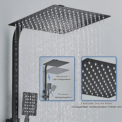 Matzwarte Doucheset – Douchepakket – Regendouche – Handdouche – Badkraan – 30,48 cm Vierkant – Messing – Dual-Function – Wandmontage – Verstelbare Plank – Geen Elektriciteit Nodig