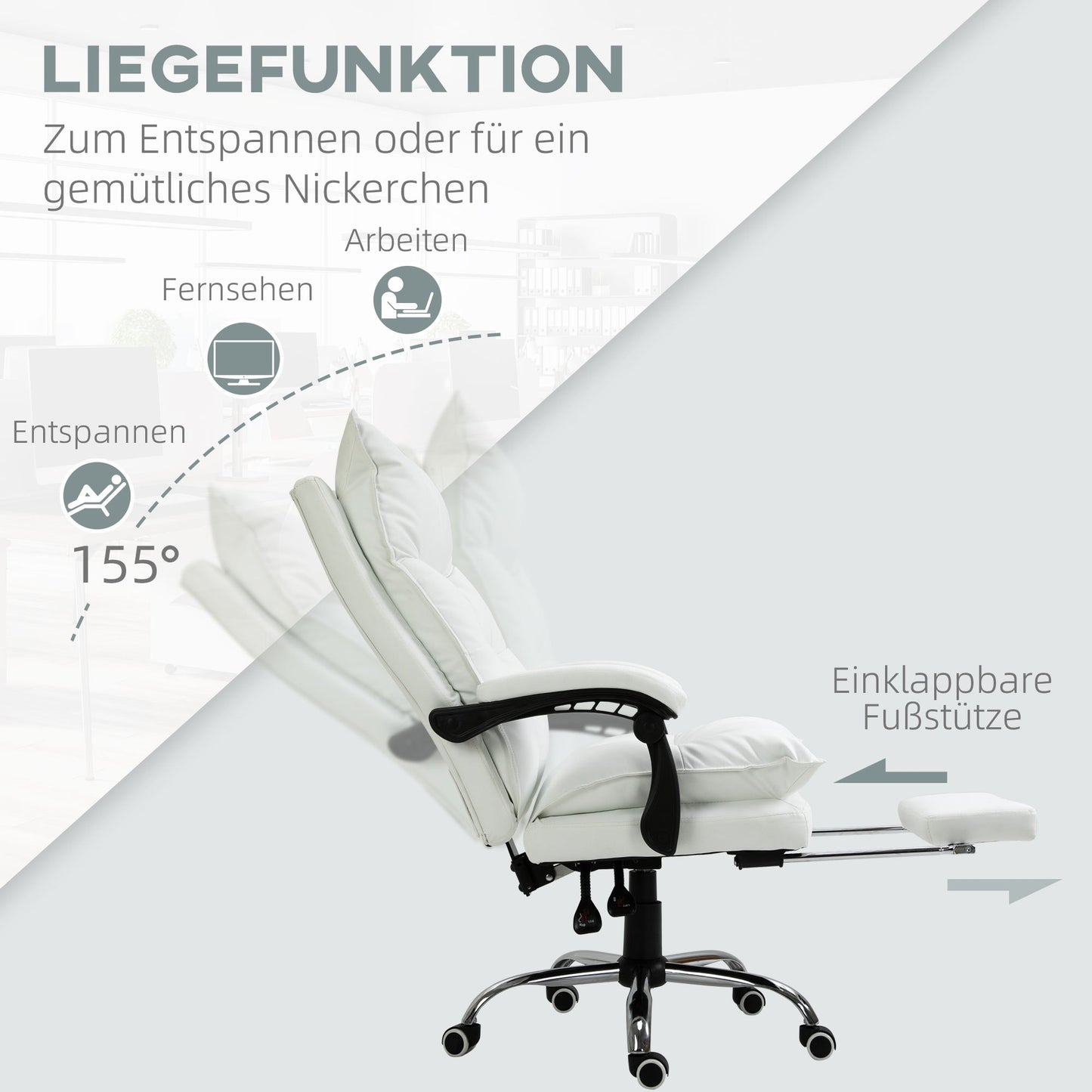 Bureaustoel – Office Chair – Draaistoel – Kantoorstoel – Gaming Stoel – Verstelbare Zithoogte – Ingebouwde Voetensteun – Kunstleer – Zwart