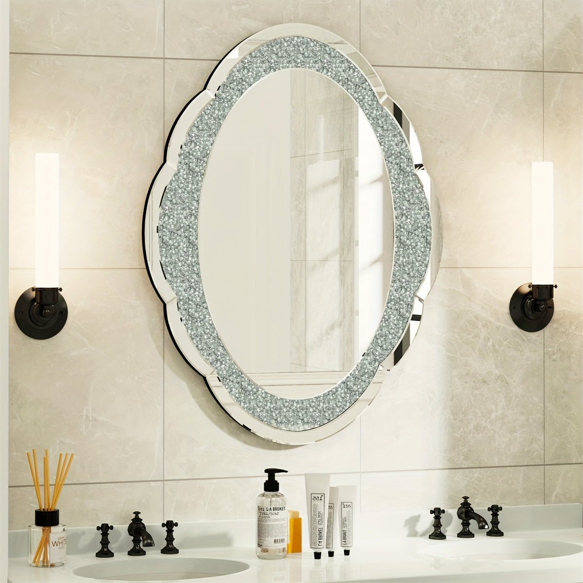 Wandspiegel Wolkenvorm – Muurspiegel – Kristal Spiegel – Deco Spiegel – Zilveren Spiegel – 60x80 cm – Verbluffende Kristalaccenten – Hoogwaardig Zilverglas