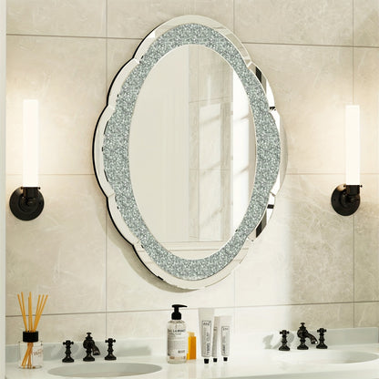 Wandspiegel Wolkenvorm – Muurspiegel – Kristal Spiegel – Deco Spiegel – Zilveren Spiegel – 60x80 cm – Verbluffende Kristalaccenten – Hoogwaardig Zilverglas