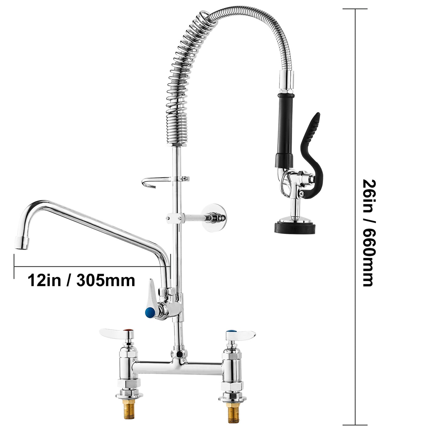 Professionele Keukenkraan – Keukenslang Kraan – Spoelbak Kraan – Mengkraan – Pre-Rinse Kraan – 26 Inch Hoogte – Duurzame Messing Constructie – Krachtige Pre-Rinse Sproeikop