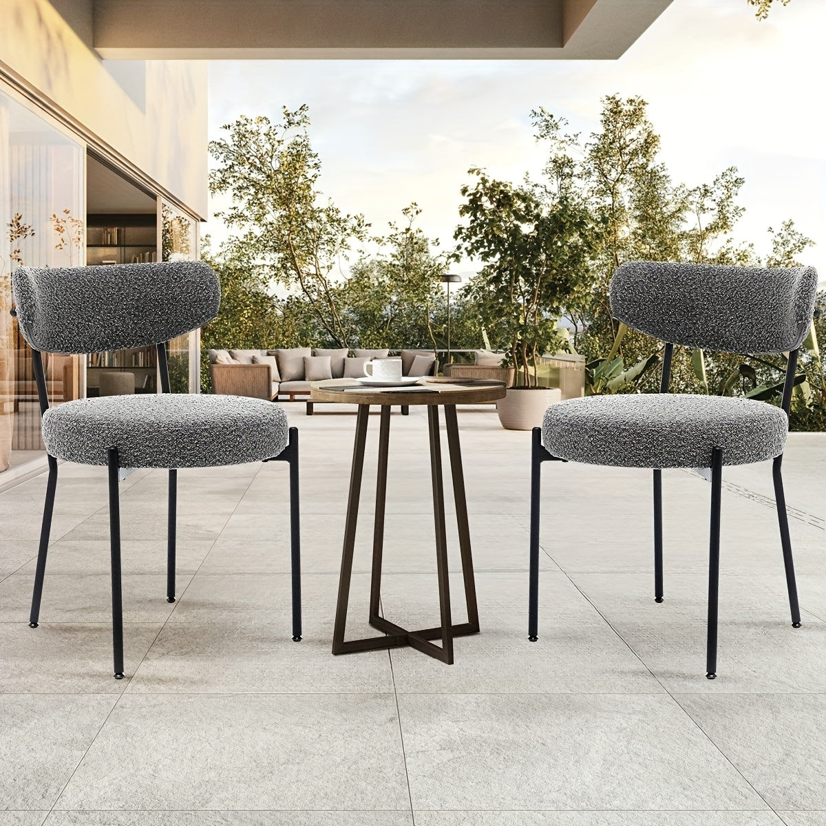 Eetkamerstoel – Keukenstoel – Stoel – Kuipstoel – Zonder Armleuning – Gestoffeerde Zitting – Metaal Onderstel – Comfortabele Rugleuning - Set van 2 - Grijs
