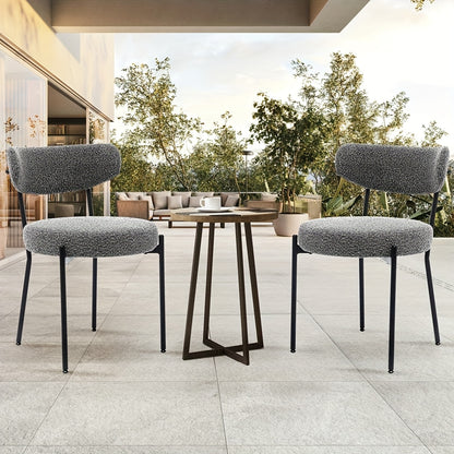 Eetkamerstoel – Keukenstoel – Stoel – Kuipstoel – Zonder Armleuning – Gestoffeerde Zitting – Metaal Onderstel – Comfortabele Rugleuning - Set van 2 - Grijs