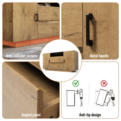 Bamboekast – Opbergkast – Boekenkast – Vitrinekast – Dressoir – Vrijstaand – Marmer-Effect Bovenblad – Robotstofzuigervriendelijk