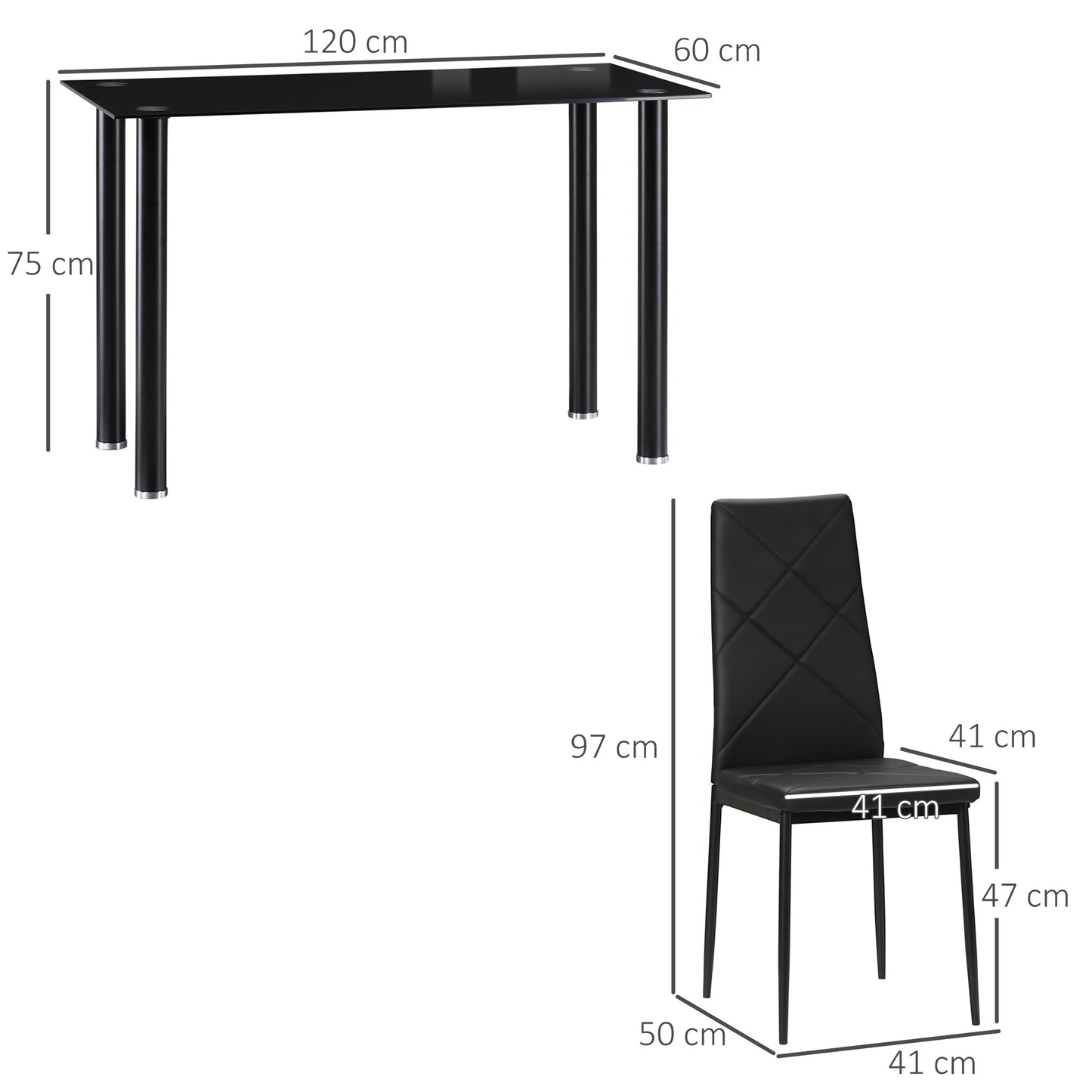 Eettafelset – Eethoek – Keukentafelset – Eettafel Met Stoelen – Zitgroep – Gehard Glas Tafelblad – Gepoedercoat Stalen Onderstel – Zwart
