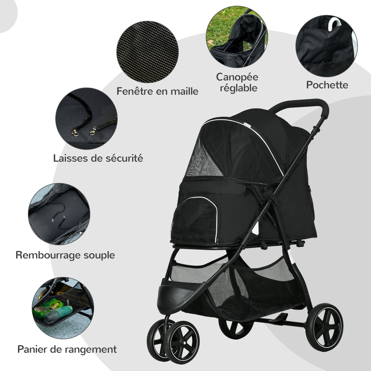 Inklapbare Huisdier Buggy – Dierenwagen – Hondenwagen – Kattenwagen – Wandelwagen – Zwart – Stevig Metaal Frame – 4 EVA Wielen