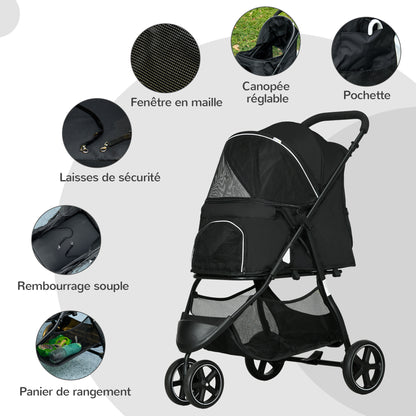 Inklapbare Huisdier Buggy – Dierenwagen – Hondenwagen – Kattenwagen – Wandelwagen – Zwart – Stevig Metaal Frame – 4 EVA Wielen