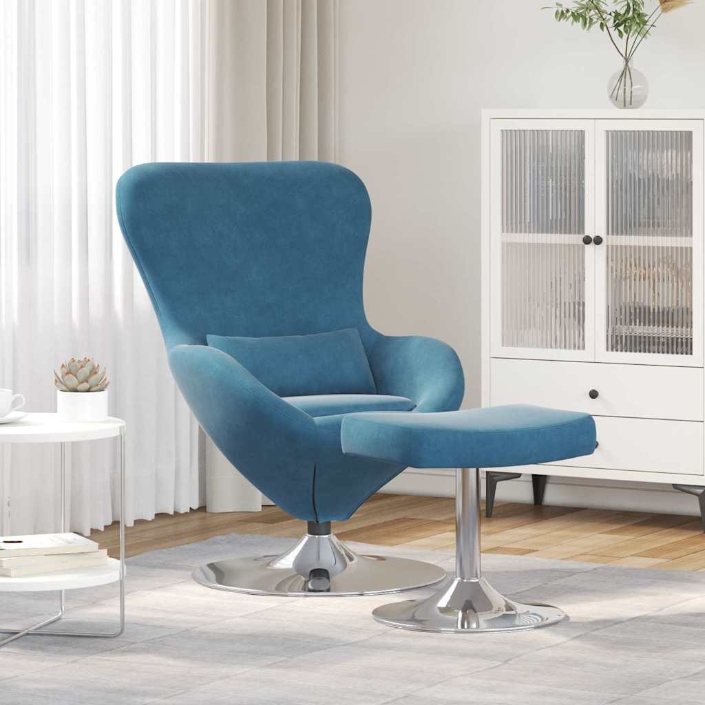 Draaifauteuil – Relaxstoel – Loungefauteuil – Leunstoel – Zitstoel – Blauw Met Voetsteun – 360° Draaibaar – Velvet Bekleding