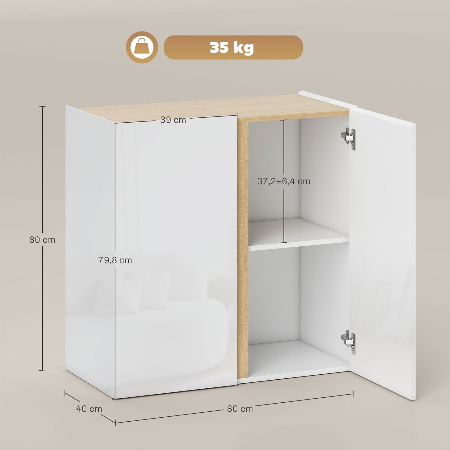 Dressoirkast – Dressoir – Sideboard – Opbergkast – Kabinet – Hoogglans Wit – Soft-Close Deuren – Verstelbare Legplank