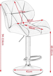 Set van 2 donkerbruine leren barkrukken – Verstelbare barkrukken met rugleuning – Gaslift keukenkrukken – Zwarte metalen voet – Zithoogte 60–82 cm