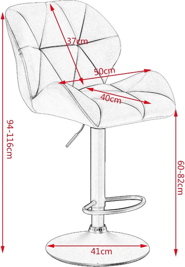Set van 2 donkerbruine leren barkrukken – Verstelbare barkrukken met rugleuning – Gaslift keukenkrukken – Zwarte metalen voet – Zithoogte 60–82 cm