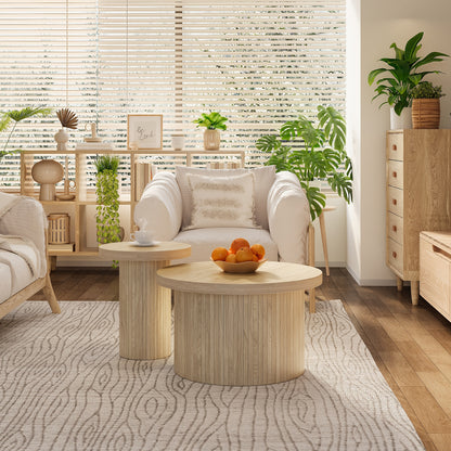 Salontafel – Dubbele Tafel – Ronde Koffietafel – Bijzettafel – Woonkamertafel – Natuurlijk Hout – Met Houten Lamellen – Multifunctioneel