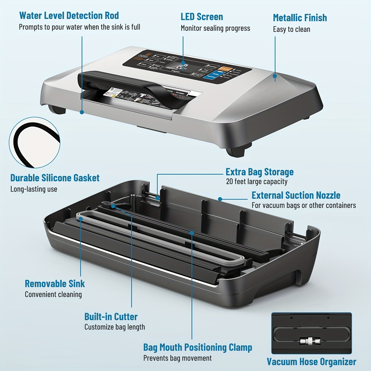 Vacumeermachine – Vakuum Sealer – Vacuümzak Verzamelaar – Vacuumzak Machine – Vacuüm Vacumeerapparaat – Dubbele Sealsysteem – Sterke 95kPa Zuigkracht – Europese Stekker 220-240V