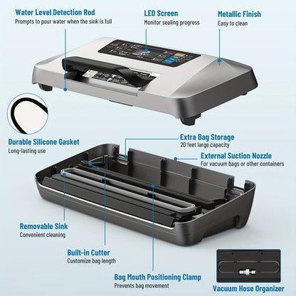 Vacumeermachine – Vakuum Sealer – Vacuümzak Verzamelaar – Vacuumzak Machine – Vacuüm Vacumeerapparaat – Dubbele Sealsysteem – Sterke 95kPa Zuigkracht – Europese Stekker 220-240V
