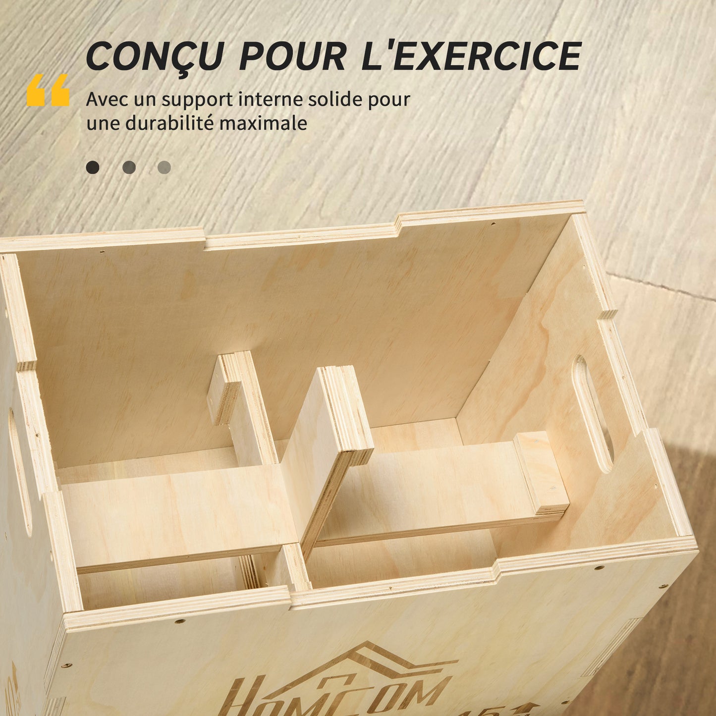 HOMCOM 3 in 1 Plyometric Box Jump Box Muscle Training Fitness & Crossfit Plyobox for Box Training 40/45/60 Cm Wooden - for Fitness Enthusiasts, Crossfit Trainers
