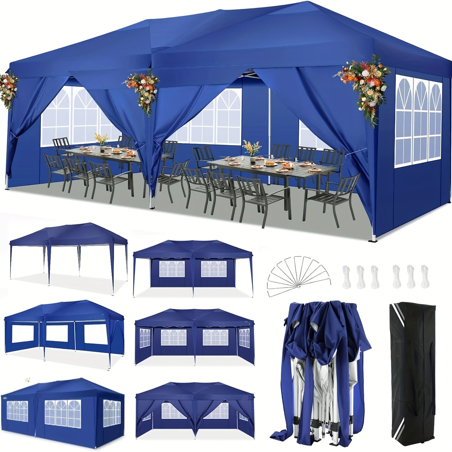 Partytent – Pop-up Tent – Paviljoen – Gazebo – Schaduwdoek – 3x6m – Inclusief 6 Zijwanden – UV Bescherming – Verstelbare Hoogte