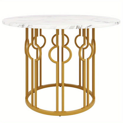Eettafel – Ronde Tafel – Keukentafel – Woonkamertafel – Eetkamertafel – Marmeren Blad – Gouden Metalen Poten – 100 cm Diameter – Stijlvol Klassiek Design
