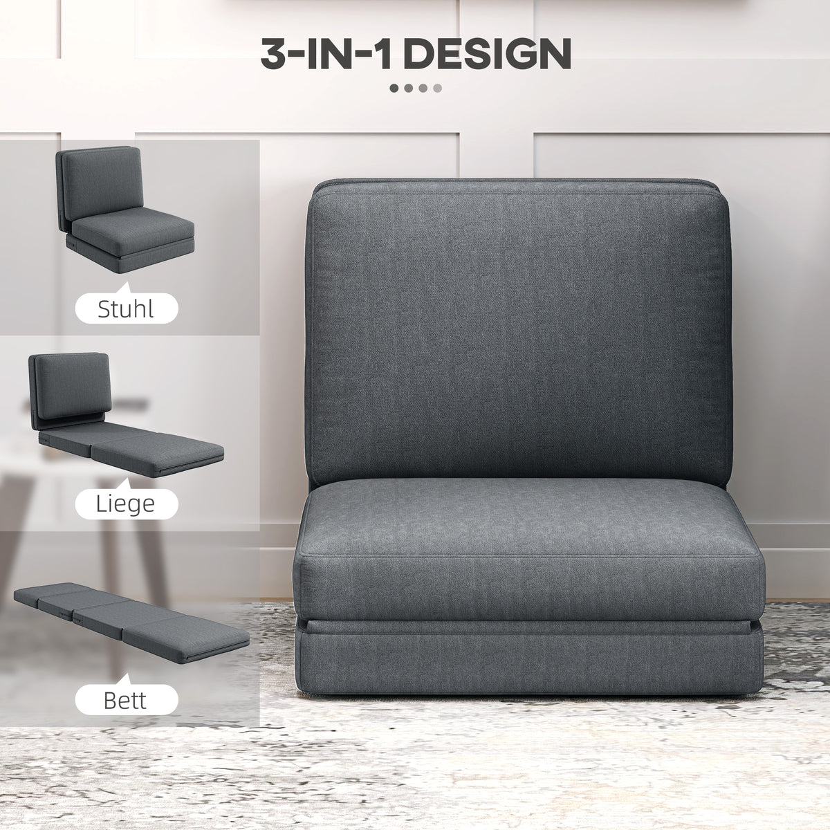 Inklapbare Vloerstoel – Vloerzetel – Zitkussen Stoel – Lounge Stoel – Zitzak – Donkergrijs – Extra Zacht Kussen – Ruime Afmetingen 75x268 cm