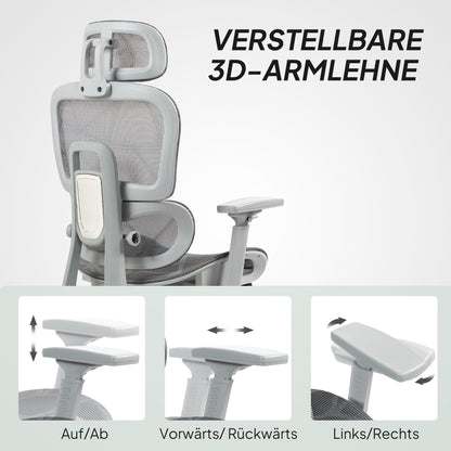Ergonomische Bureaustoel – Kantoorstoel – Deskchair – Werkstoel – Mesh Bureaustoel – Verstelbare Armleuningen – Ademend Mesh Stof – Grijs