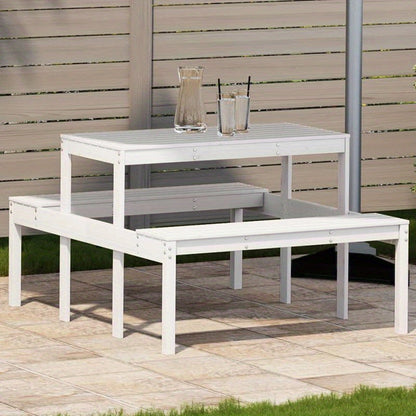 Solid Pine Wood White Modern Picnic Table with White Tabletop & Sturdy A-Frame Legs - Heavy-Duty Portable Design, Durable for Backyard,, Patio, Balcony - Easy Assembly, Low-Maintenance Furniture (110x134x75cm) - Contemporary