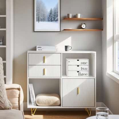 Opbergkast Kantoor – Bureaukast Ladenkast Opbergmeubel Kantooropberger – 3 Laden 2 Open Vakken – Wit MDF Metaal – 80x40x75 cm – Mobiel & Ruim