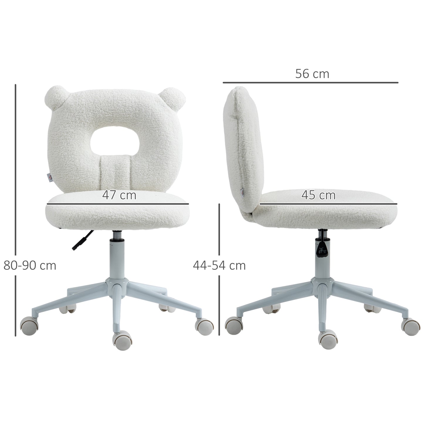 Office Chair, Desk Chair, Height-Adjustable, Teddy Fur, 50 Cm X 56 Cm X 90 Cm, White