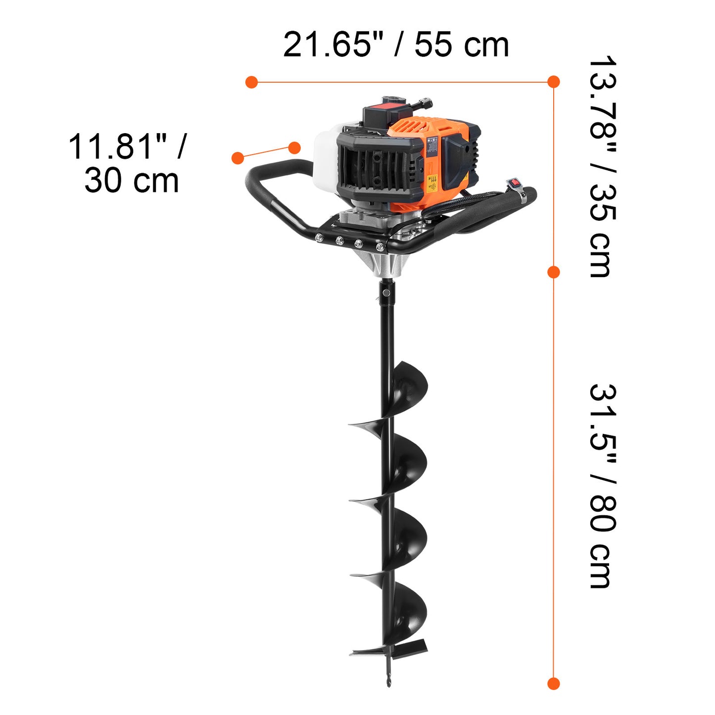 Grondboor – Palenboor – Bollenboor – Tuinboor – Boormachine Boor – 52cc Benzinemotor – 6” & 10” Stalen Boorbits Met Verlengstangen