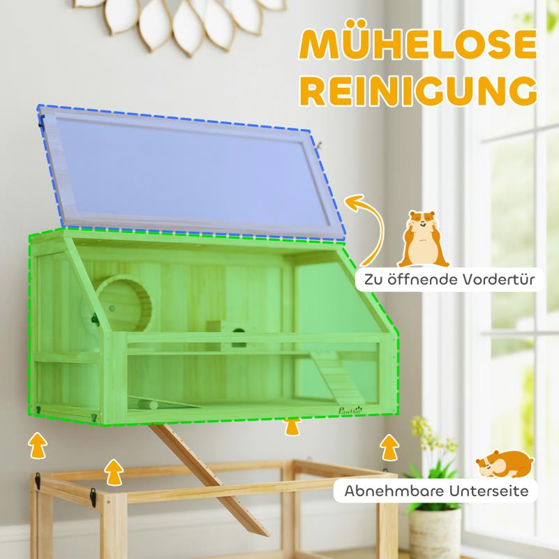 Knaagdierkooi – Hamsterkooi – Gerbilkooi – Muizenkooi – Chinchillakooi – 3-laags Houten Kooi – Ruim Met Loophelling – Natuurlijke Materialen – Goede Ventilatie