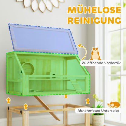 Knaagdierkooi – Hamsterkooi – Gerbilkooi – Muizenkooi – Chinchillakooi – 3-laags Houten Kooi – Ruim Met Loophelling – Natuurlijke Materialen – Goede Ventilatie