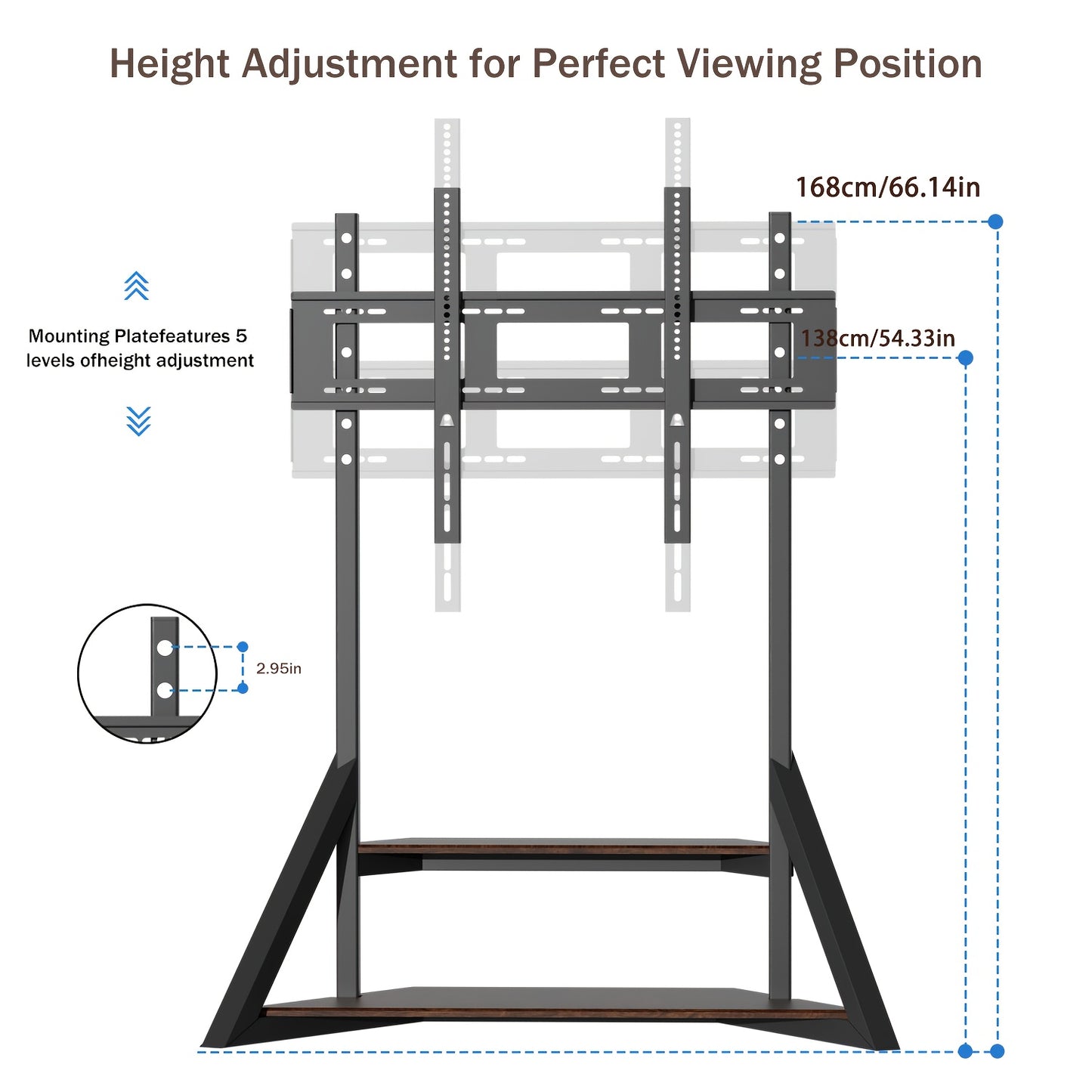 Heavy Duty Floor TV Stand, Universal TV Stand for 65-100 inch TVs up to 99.79 KG, Height Adjustable Standing TV Mount, Tall TV Mount with Storage Shelves, Max VESA 800x600mm for Meeting Room, Living Room