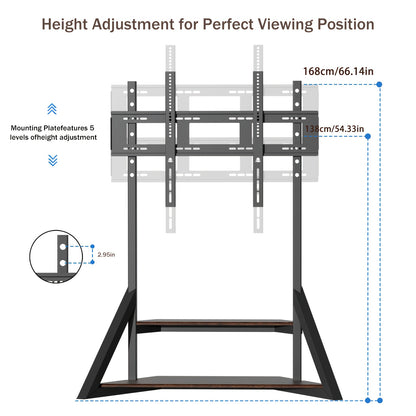 Heavy Duty Floor TV Stand, Universal TV Stand for 65-100 inch TVs up to 99.79 KG, Height Adjustable Standing TV Mount, Tall TV Mount with Storage Shelves, Max VESA 800x600mm for Meeting Room, Living Room