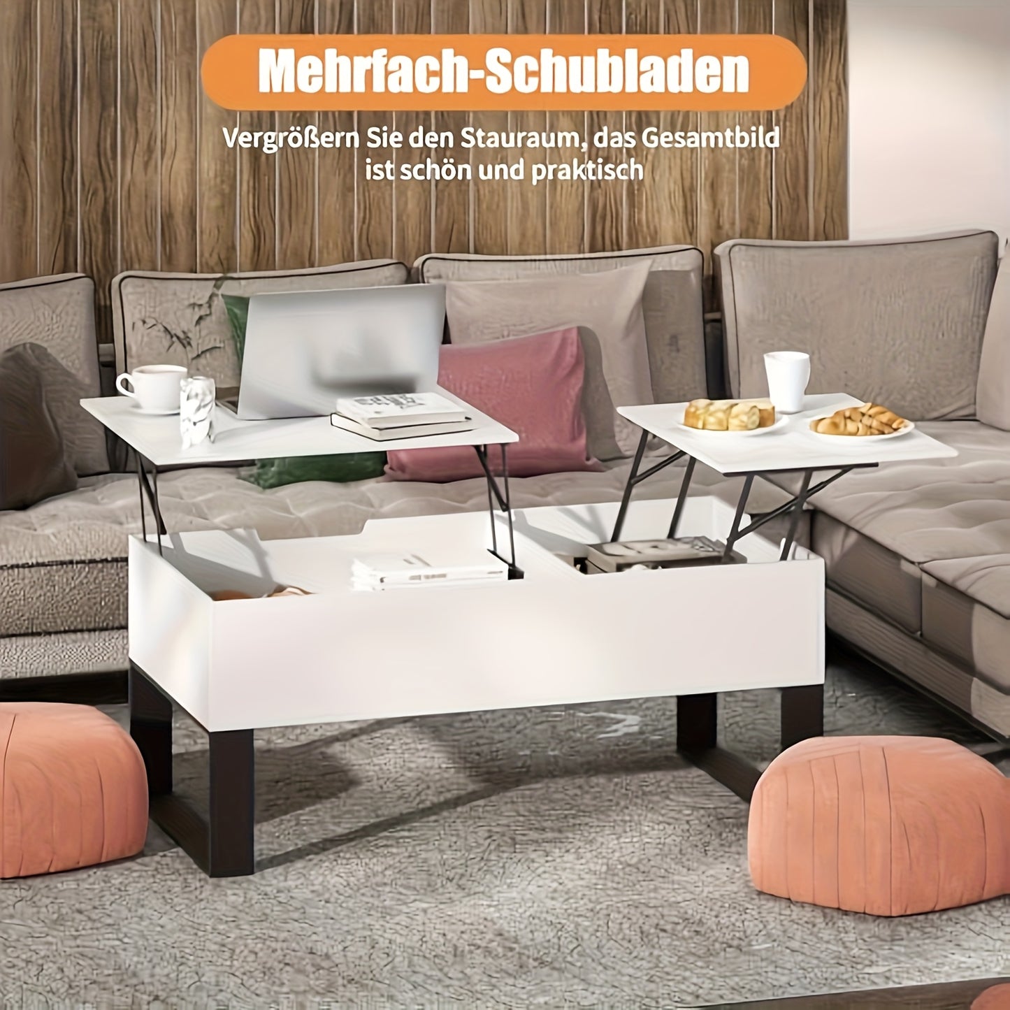 Salontafel – Woonkamertafel – Koffietafel – Bijzettafel – Sofa Tafel – Verstelbaar & Opvouwbaar – Met Verborgen Opbergruimte – Wit – 100x50x42 cm