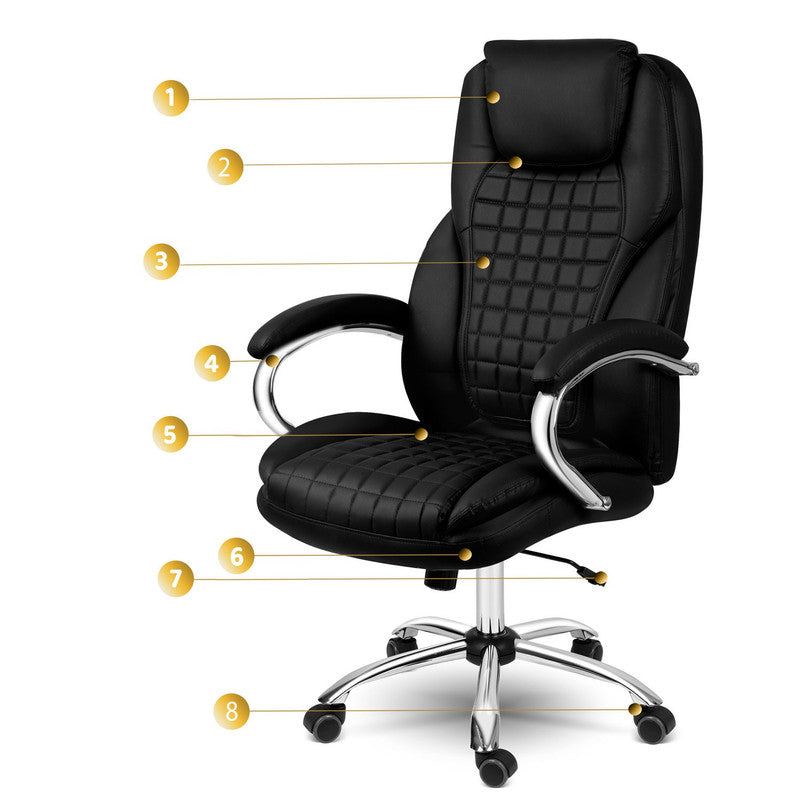 Bureaustoel – Kantoorstoel – Werkstoel – Stoel – Bureaustoel Ergonomisch – Verstelbare Zithoogte – Eco-lederen Rugleuning – SoftSwing Rocking Functie - Zwart