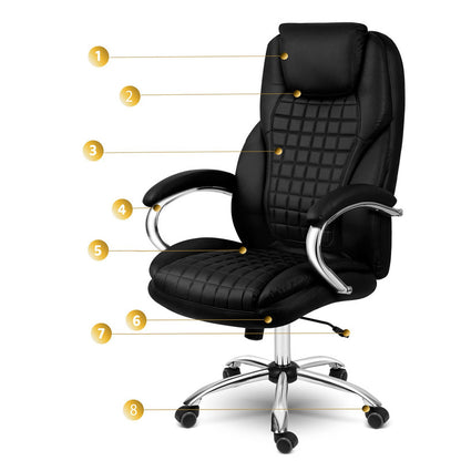 Bureaustoel – Kantoorstoel – Werkstoel – Stoel – Bureaustoel Ergonomisch – Verstelbare Zithoogte – Eco-lederen Rugleuning – SoftSwing Rocking Functie - Zwart