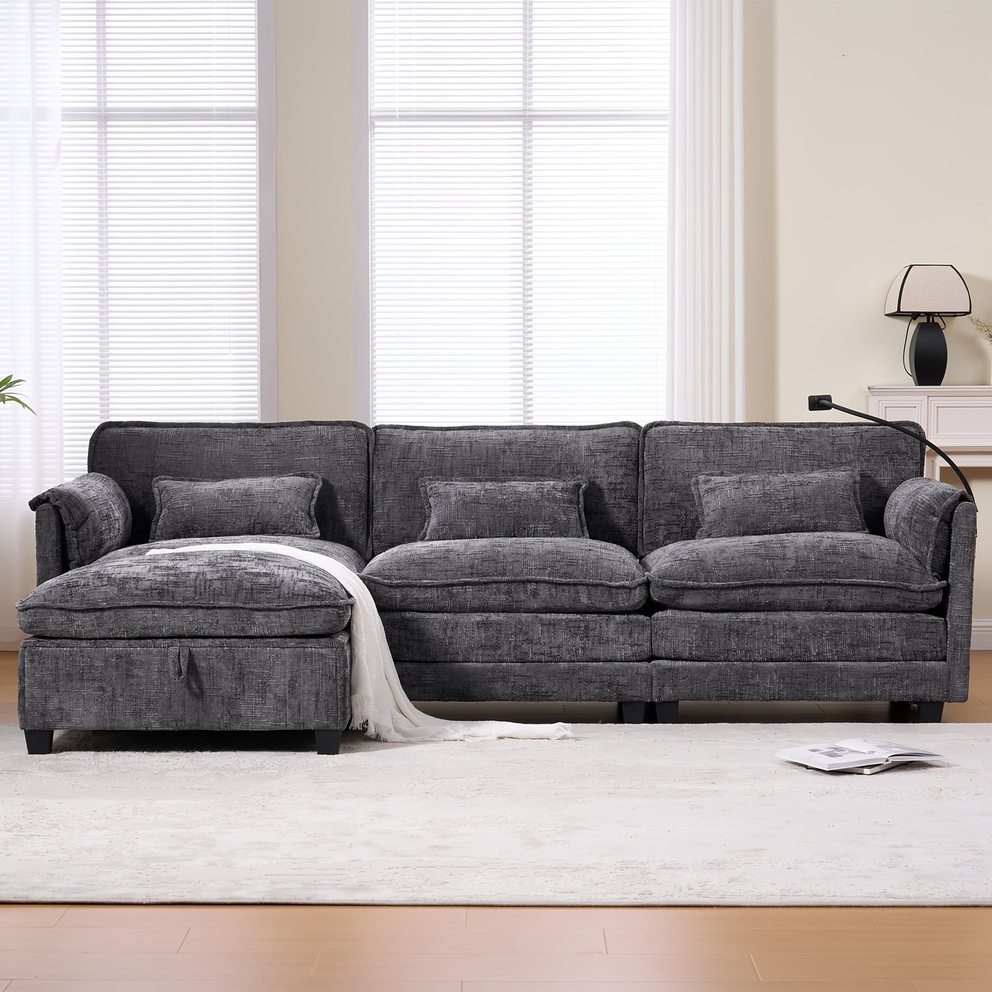Tweezitsbank – 2-Zitsbank – Loveseat – Bankstel – Moderne Grijze Sofa – Zijvakken Voor Opbergruimte – Afneembare Ottoman – Duurzaam Bambushout