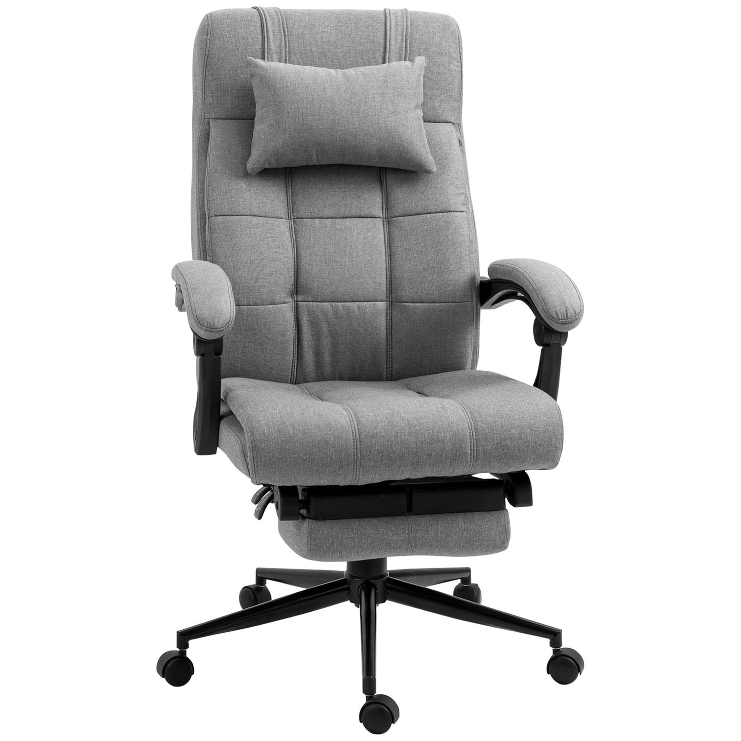 Bureaustoel – Kantoorstoel – Office Chair – Gamestoel – Bureau Stoel – Verstelbare zithoogte 47-55 cm – Pneumatisch kantelbare rugleuning 90-155° – Met hoofdsteun en armleuningen – Ademend linnen met stevig houten frame