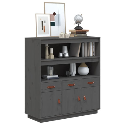 Hoogkast – Opbergkast – Dressoir – Kledingkast – Vitrinekast – Massief Dennenhout – 3 Deuren & 3 Laden – Grijs Afgelakt