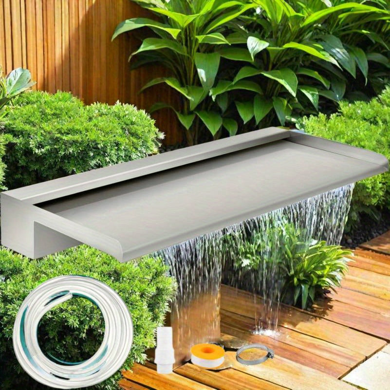 Watervalmond – Tuinwaterval – Vijverwaterval – Buitenfontein – Waterpartij – Roestvrij Staal – 60 cm Breed – Werkt Zonder Elektriciteit