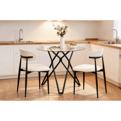 Ronde Eettafel – Eettafel Glas – Tafel Klein – Ronde Tafel – Keukentafel Zwart Metaal – 90 cm Diameter – Gehard Glasblad – Stevig Metalen Onderstel