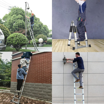 Telescopische Ladder – Uitschuiflader – Vouwladder – A-Frame Ladder – Multitrap – Roestvrij Staal – 5 Meter Hoogte – Draagvermogen 150 kg