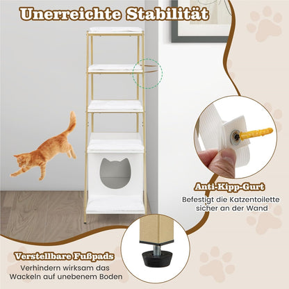 Kattentoiletkast – Kattenbakmeubel – Kattenkast – Kattenbakkast – Kattenhuis – Met 5 Wasbare Pluche Matten – Verstelbare Voeten & Ventilatieopeningen – Wit