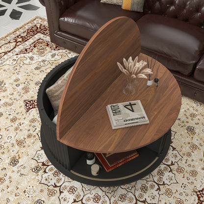 Salontafel – Koffietafel – Woonkamertafel – Bijzettafel – Loungetafel – Massief Hout – Lift-Top Met Opbergruimte – Zwart Met Walnotenhouten Blad