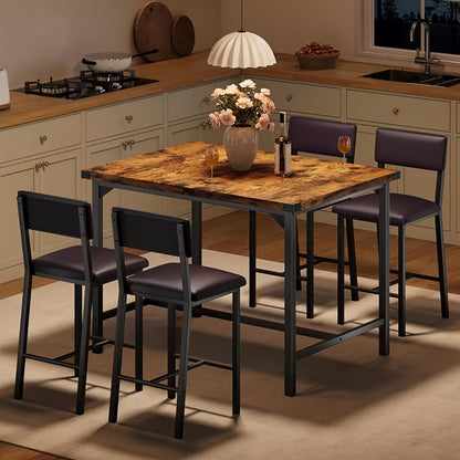 Eettafelset – Eettafel Met Stoelen – Diningset – Keukentafelset – Industriële Eetkamerstoel Set – Zwart – Compact Design – Duurzaam Metaal En Hout