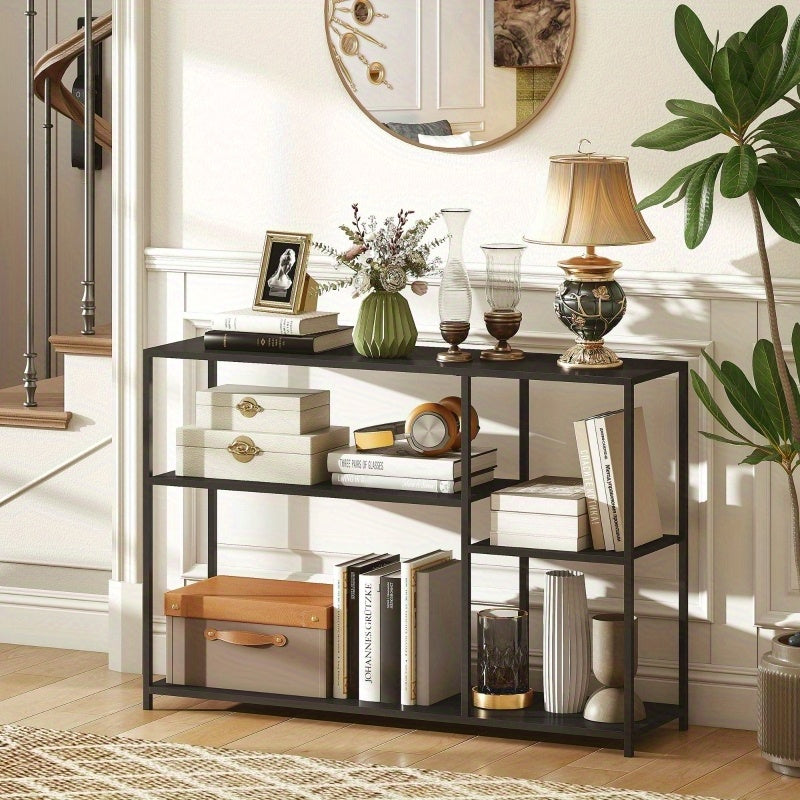Sidetable – Wandtafel – Opbergtafel – Console – Hallentafel – Zwart – Industrieel Design – Stalen Frame – 110x30x75 cm – Compact & Stevig