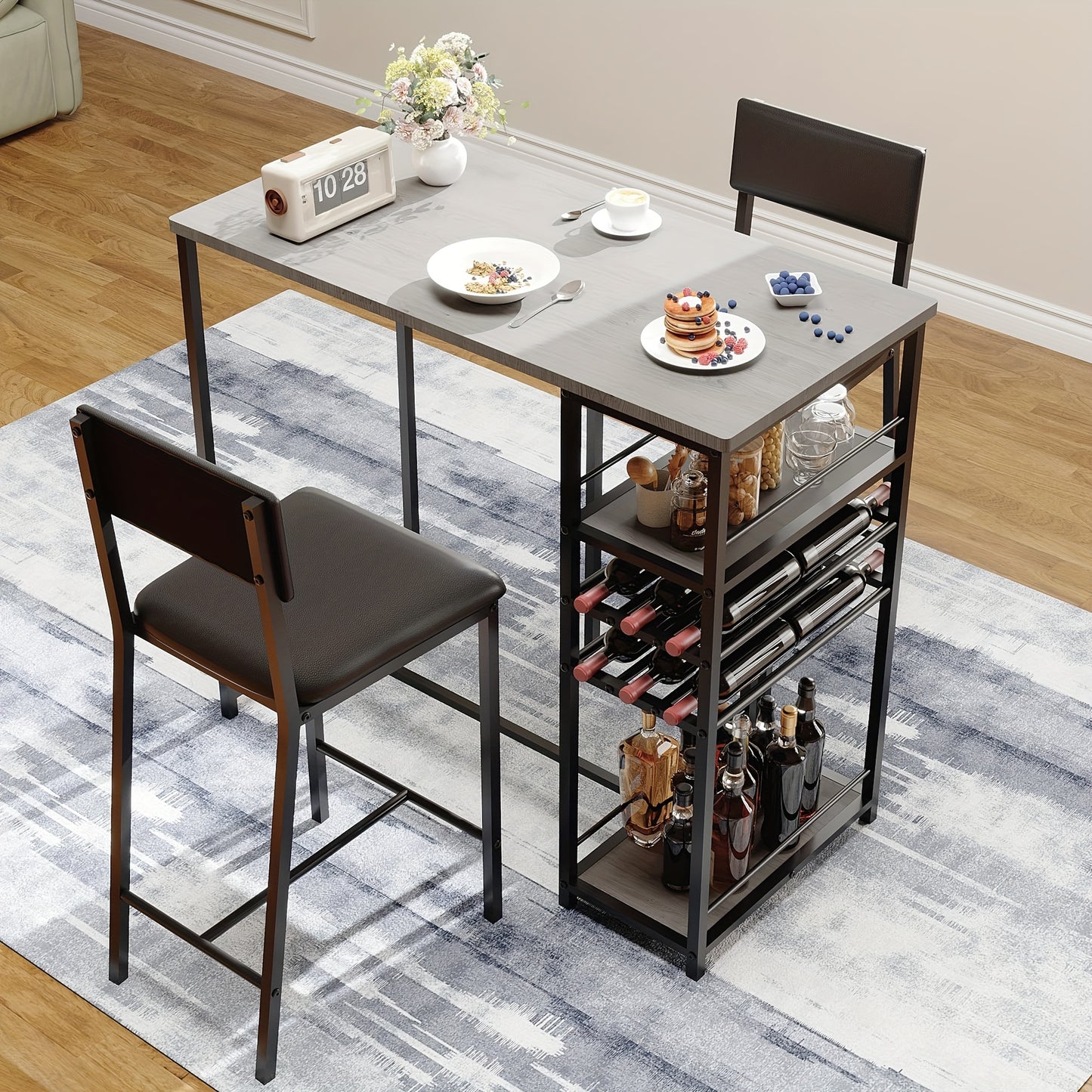 Eettafelset – Eetkamerset – Keukentafel – Zitgroep – Diningset – Compact Grijs – Met Gestoffeerde Stoelen – Opbergruimte – Metaal Frame